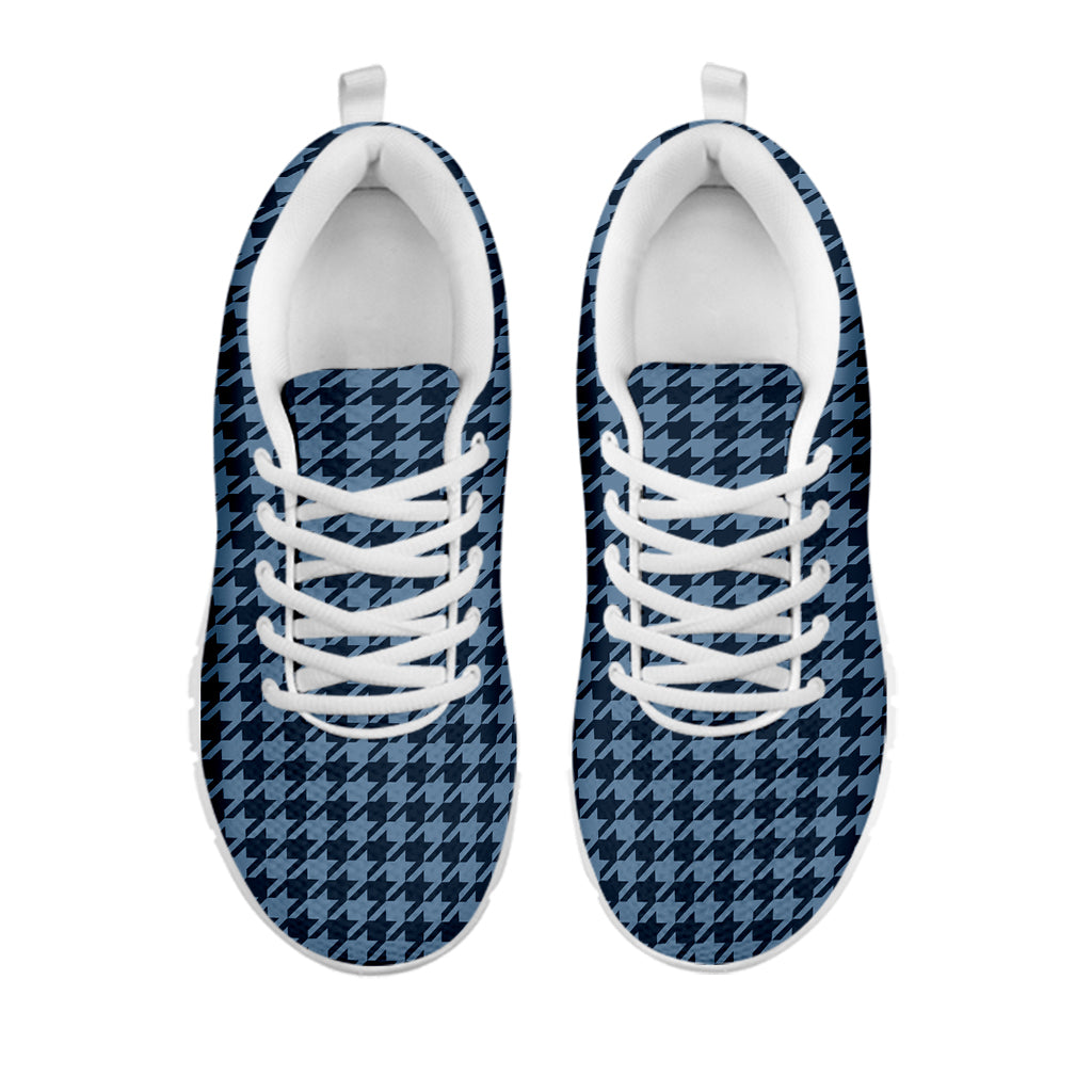 Deep Blue Houndstooth Pattern Print White Sneakers
