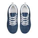 Deep Blue Houndstooth Pattern Print White Sneakers