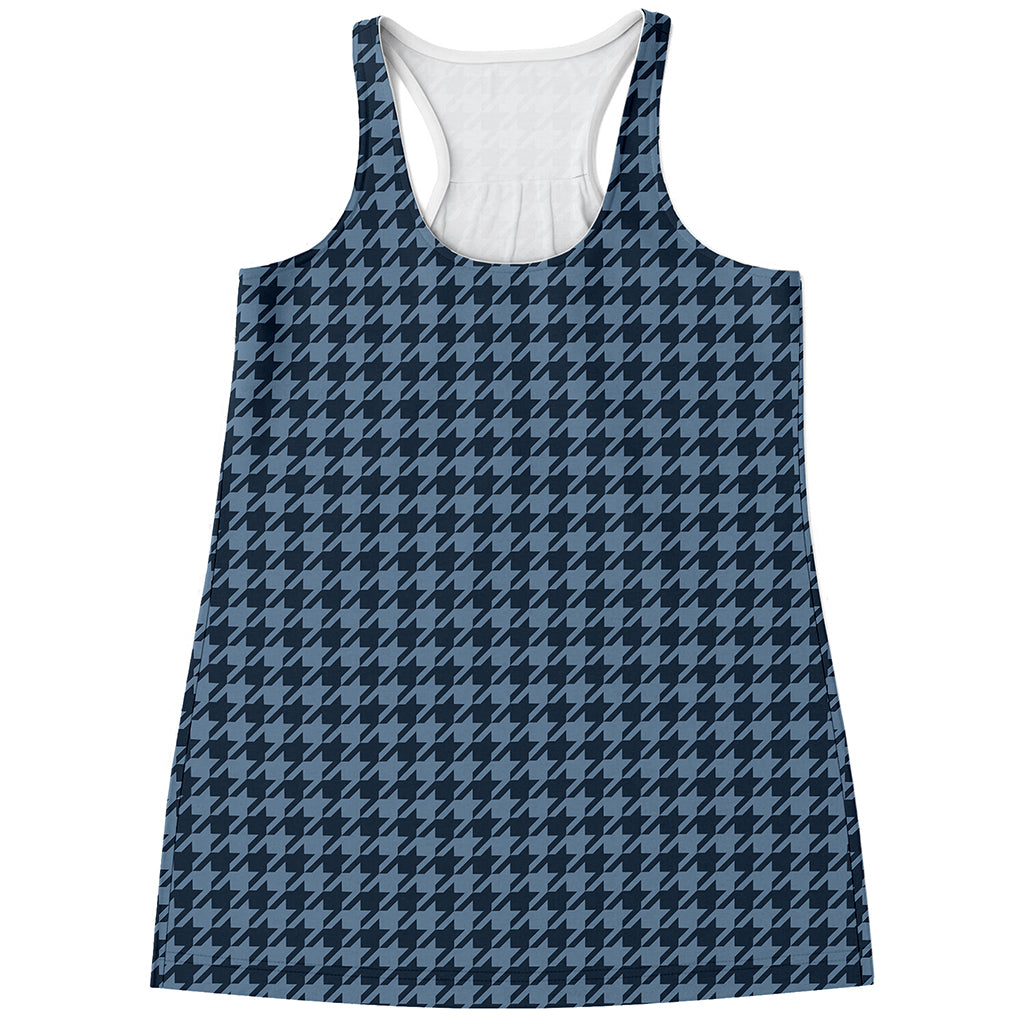 Deep Blue Houndstooth Pattern Print Women's Racerback Tank Top