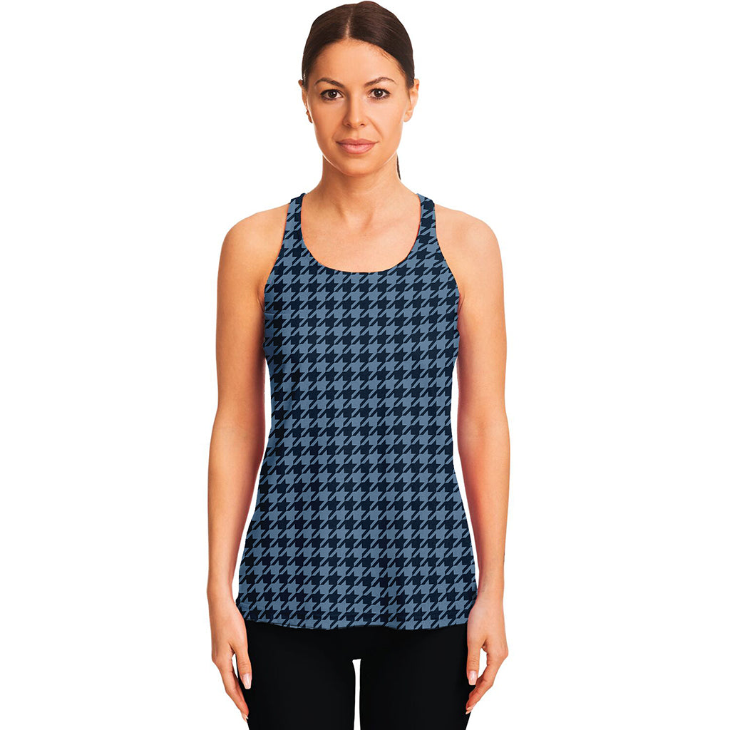 Deep Blue Houndstooth Pattern Print Women's Racerback Tank Top