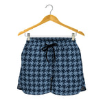 Deep Blue Houndstooth Pattern Print Women's Shorts