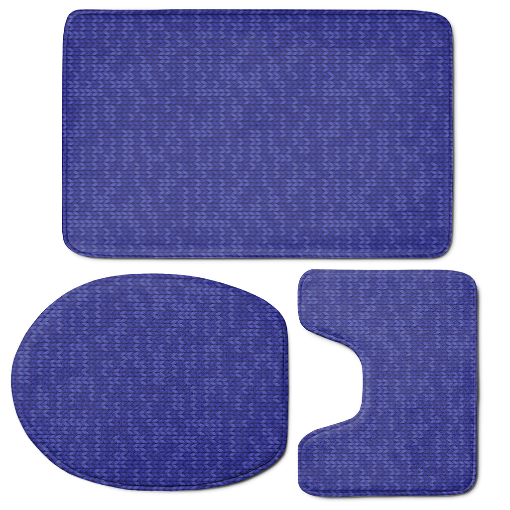 Deep Blue Knitted Pattern Print 3 Piece Bath Mat Set