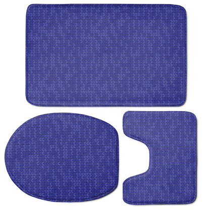 Deep Blue Knitted Pattern Print 3 Piece Bath Mat Set