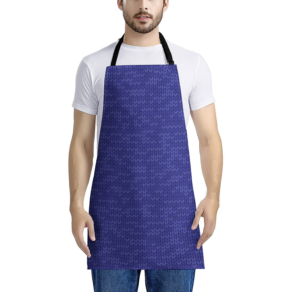 Deep Blue Knitted Pattern Print Apron