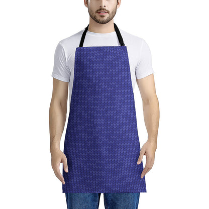Deep Blue Knitted Pattern Print Apron