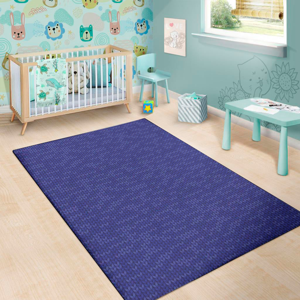 Deep Blue Knitted Pattern Print Area Rug