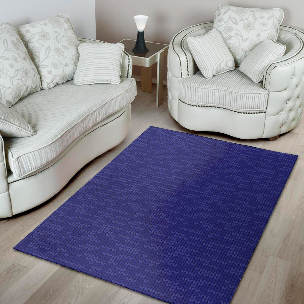 Deep Blue Knitted Pattern Print Area Rug