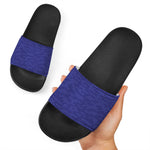 Deep Blue Knitted Pattern Print Black Slide Sandals