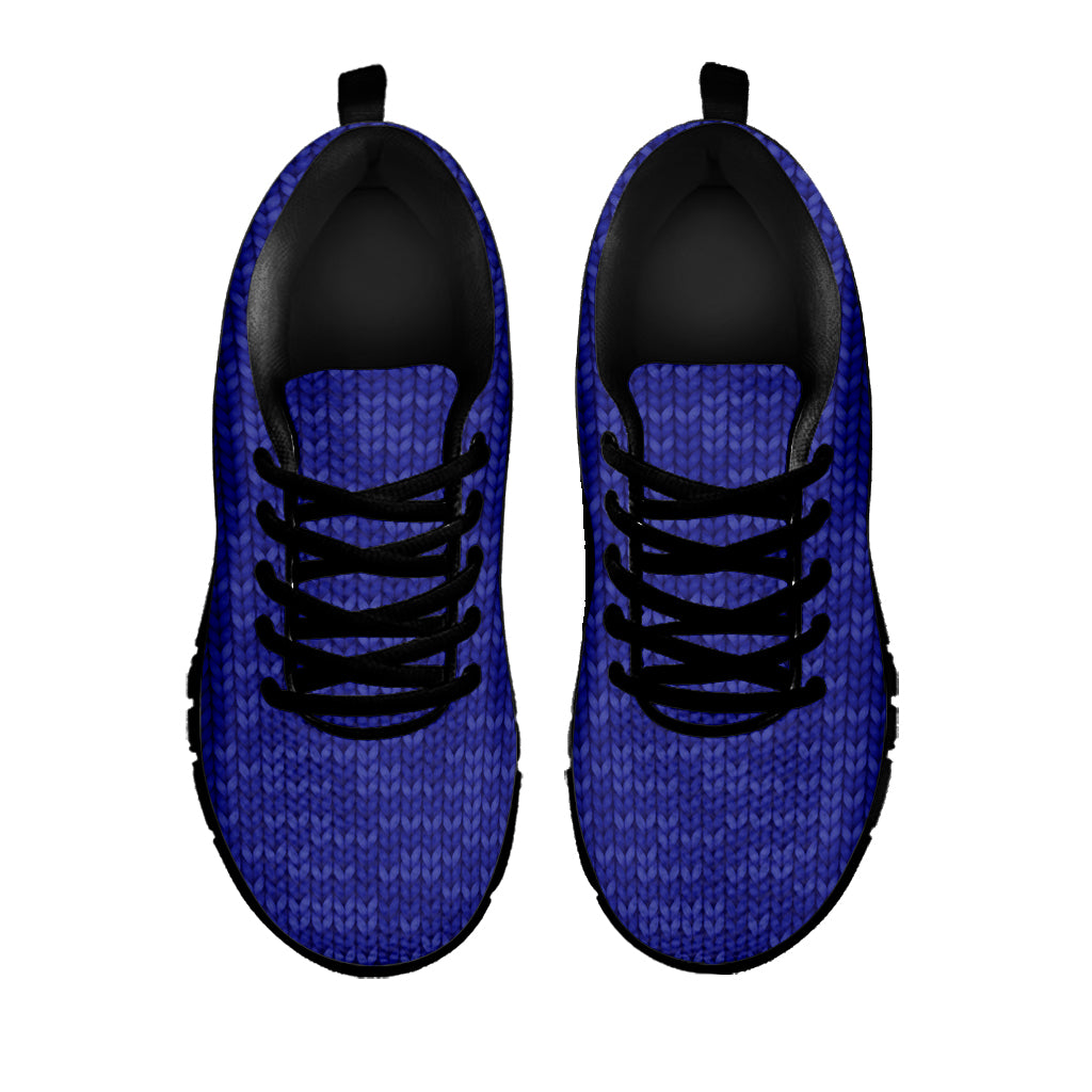 Deep Blue Knitted Pattern Print Black Sneakers