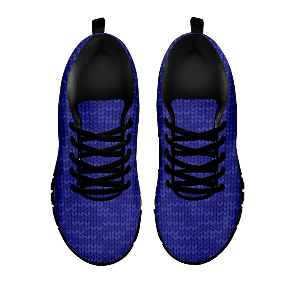 Deep Blue Knitted Pattern Print Black Sneakers