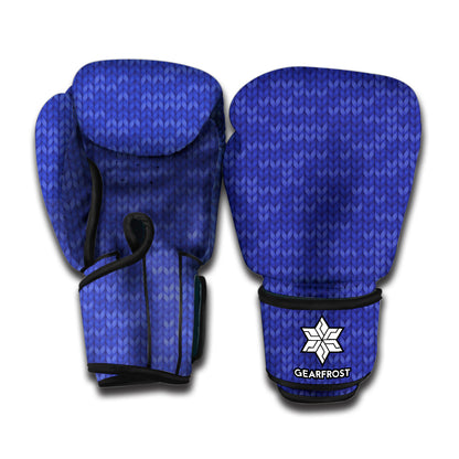 Deep Blue Knitted Pattern Print Boxing Gloves