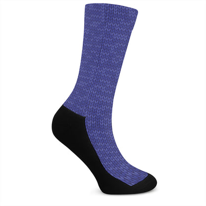 Deep Blue Knitted Pattern Print Crew Socks