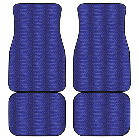 Deep Blue Knitted Pattern Print Front and Back Car Floor Mats