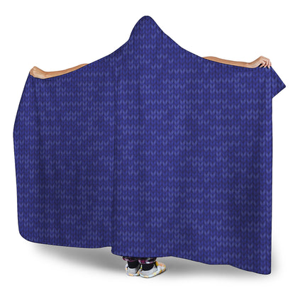 Deep Blue Knitted Pattern Print Hooded Blanket