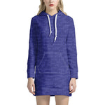 Deep Blue Knitted Pattern Print Hoodie Dress