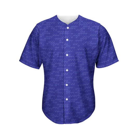 Deep Blue Knitted Pattern Print Men's Baseball Jersey