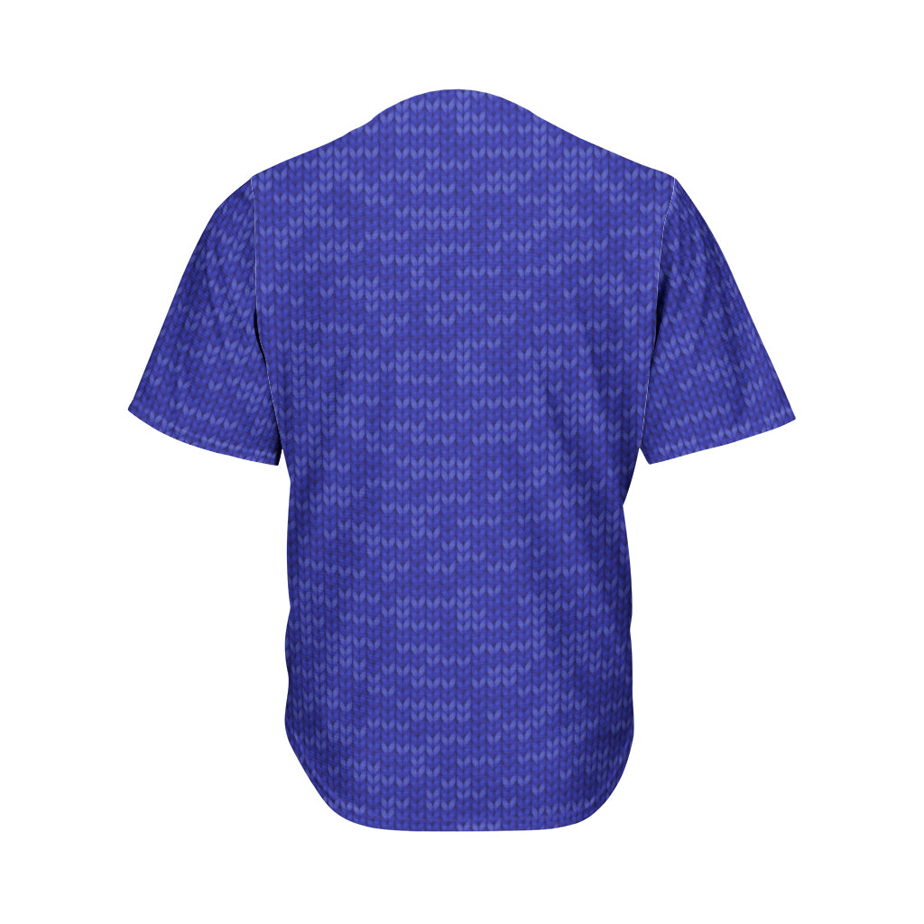 Deep Blue Knitted Pattern Print Men's Baseball Jersey