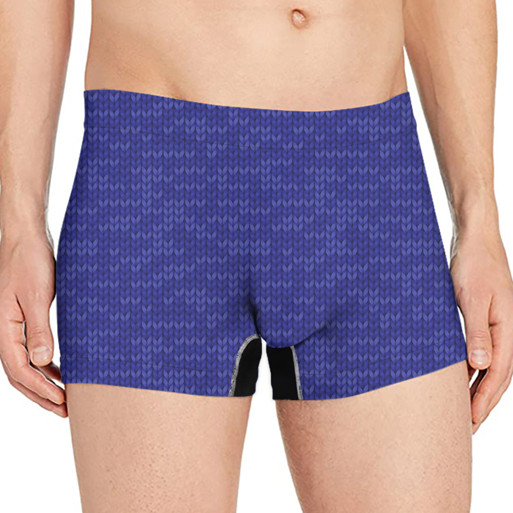 Deep Blue Knitted Pattern Print Men's Boxer Briefs
