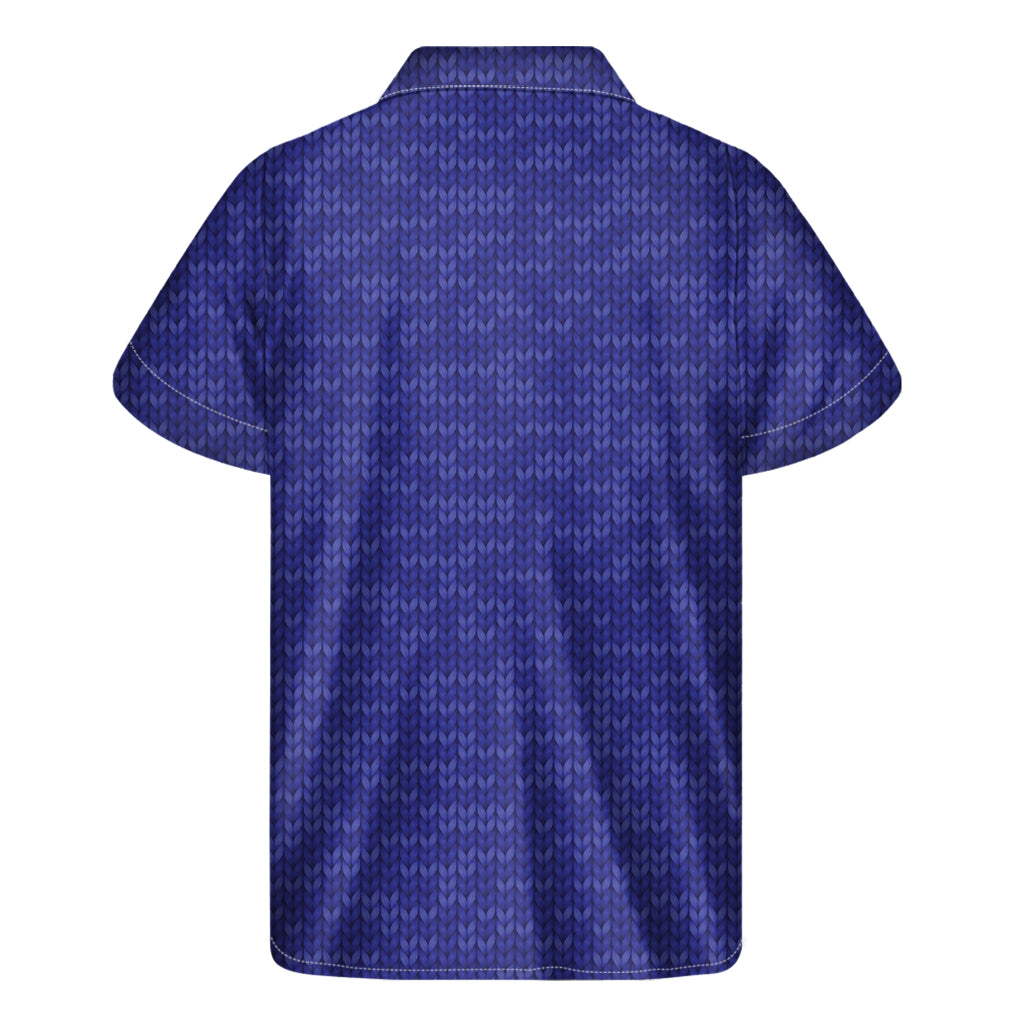 Deep Blue Knitted Pattern Print Men's Short Sleeve Shirt