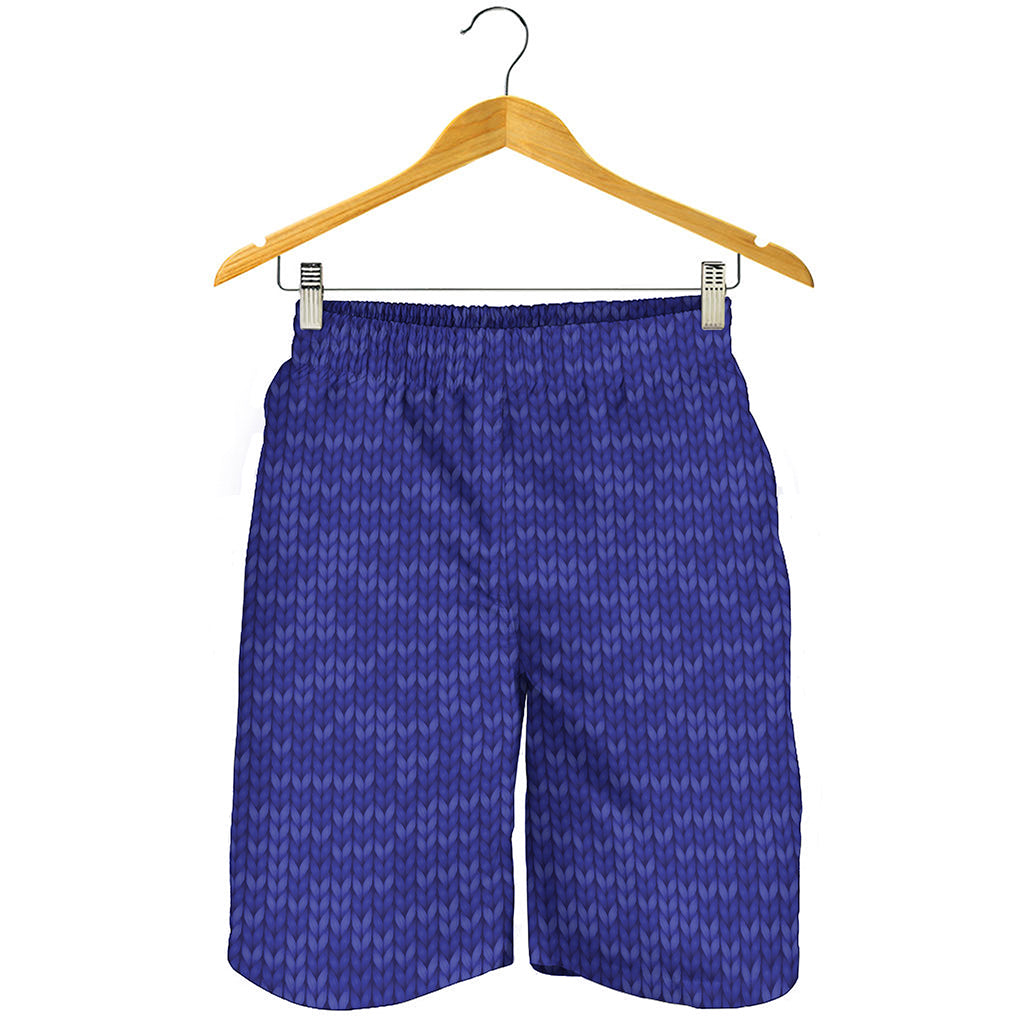Deep Blue Knitted Pattern Print Men's Shorts