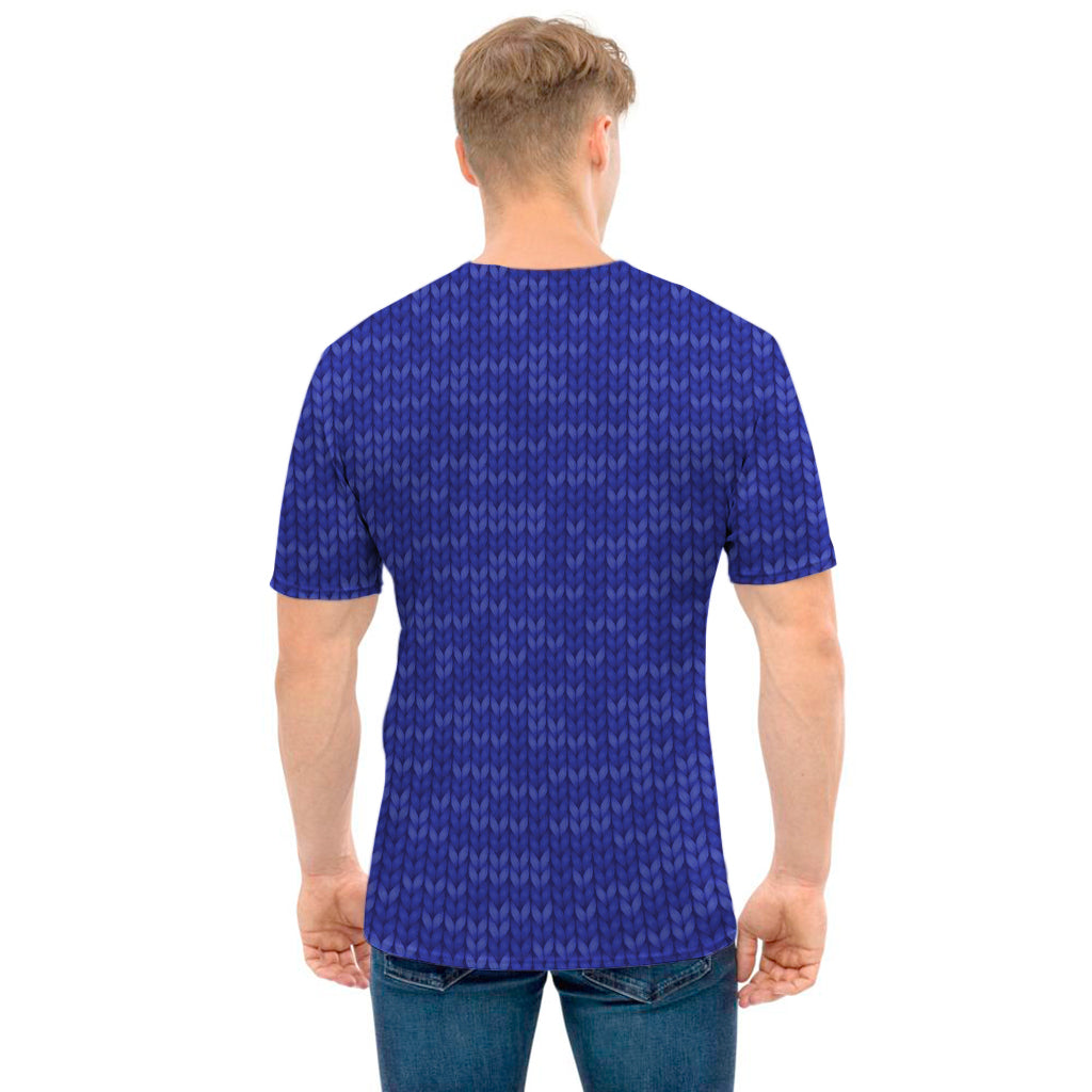 Deep Blue Knitted Pattern Print Men's T-Shirt