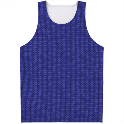 Deep Blue Knitted Pattern Print Men's Tank Top