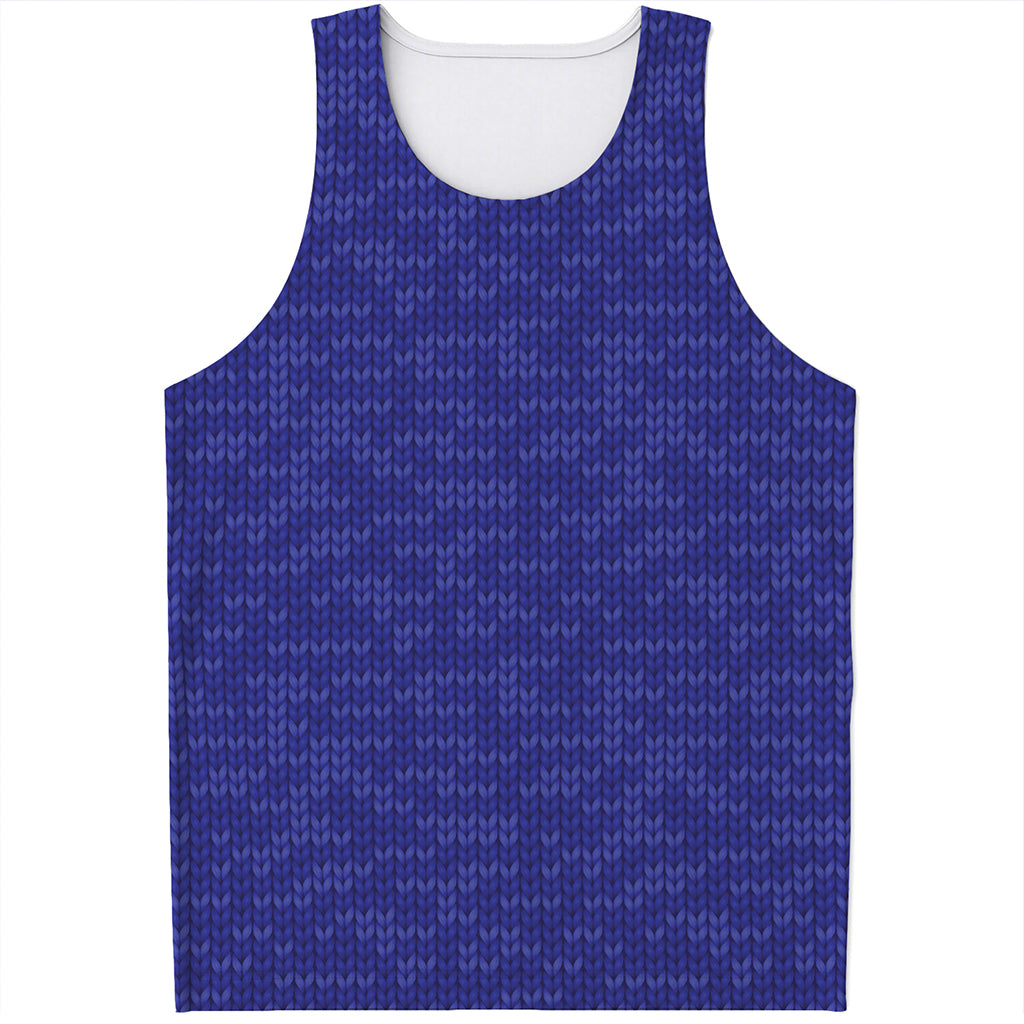 Deep Blue Knitted Pattern Print Men's Tank Top