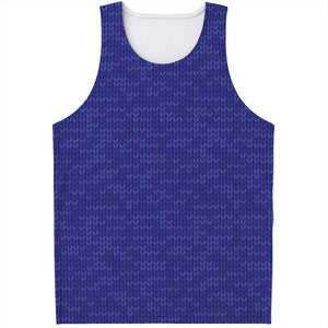 Deep Blue Knitted Pattern Print Men's Tank Top