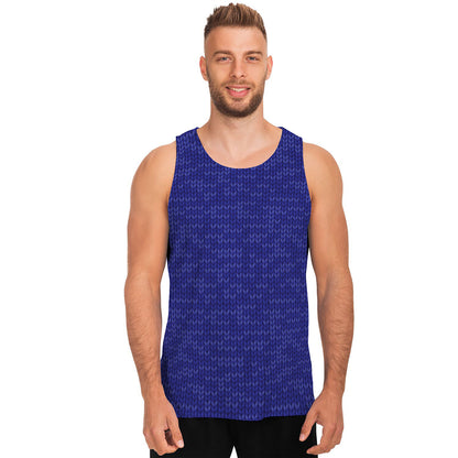 Deep Blue Knitted Pattern Print Men's Tank Top