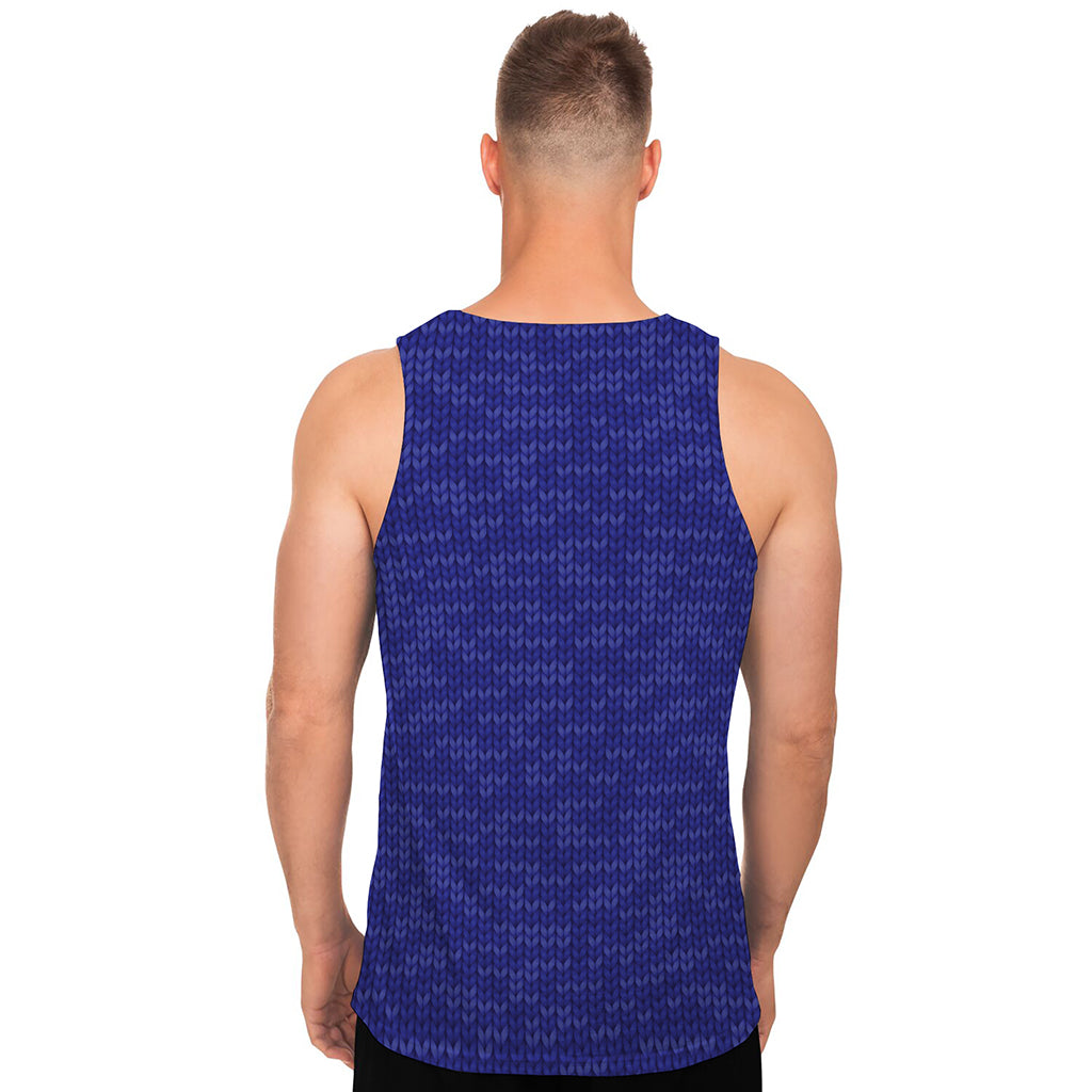 Deep Blue Knitted Pattern Print Men's Tank Top
