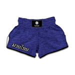 Deep Blue Knitted Pattern Print Muay Thai Boxing Shorts