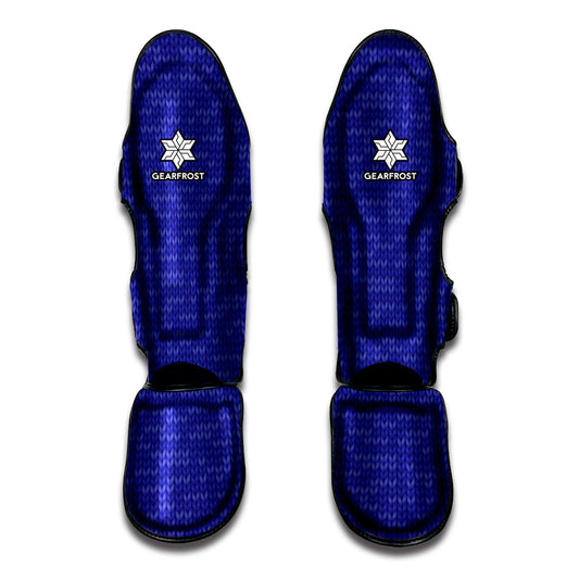 Deep Blue Knitted Pattern Print Muay Thai Shin Guard