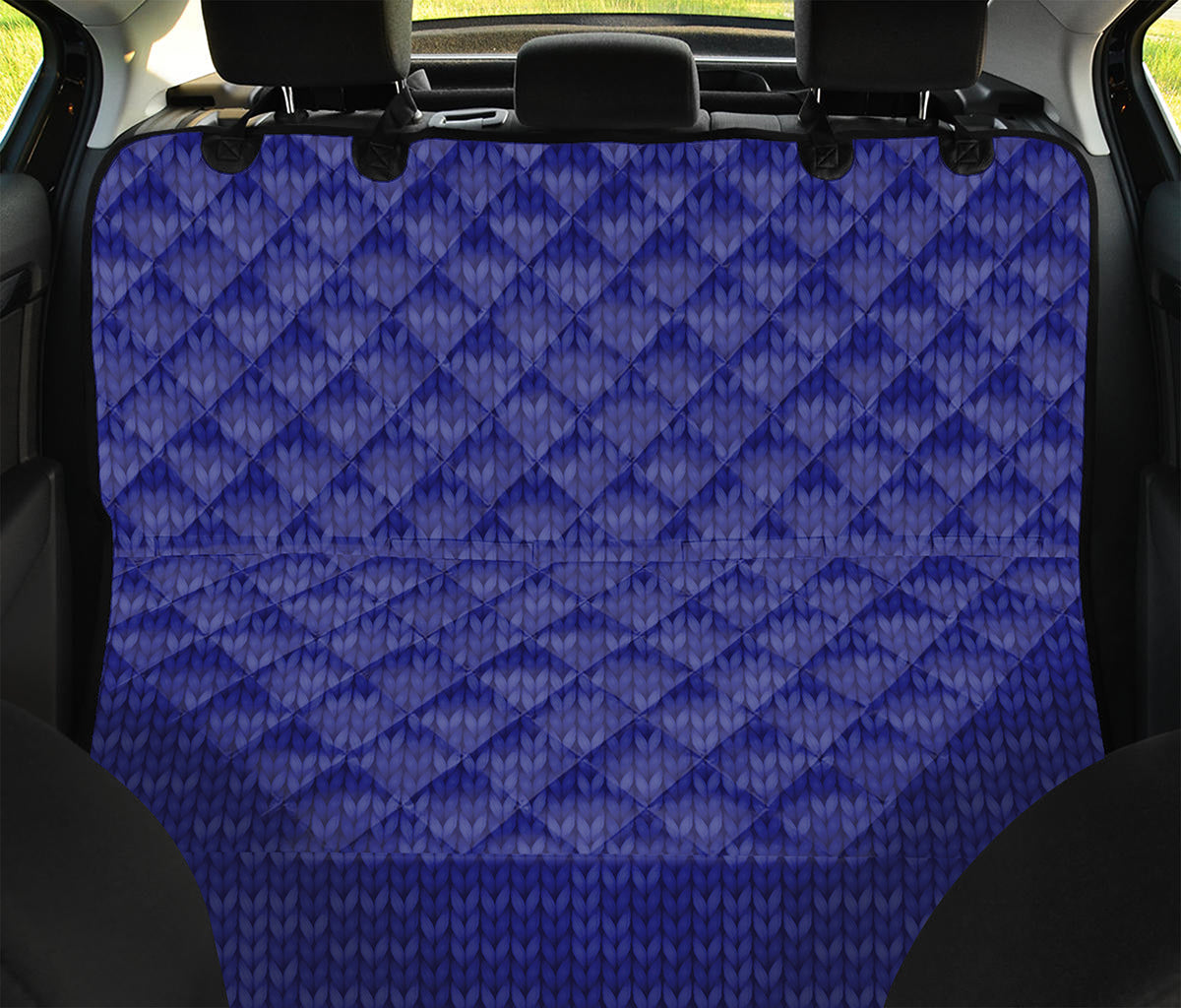 Deep Blue Knitted Pattern Print Pet Car Back Seat Cover