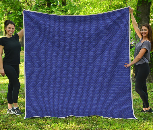 Deep Blue Knitted Pattern Print Quilt