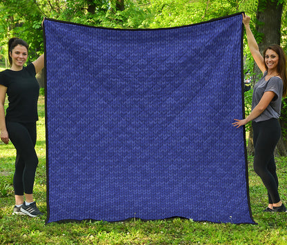 Deep Blue Knitted Pattern Print Quilt