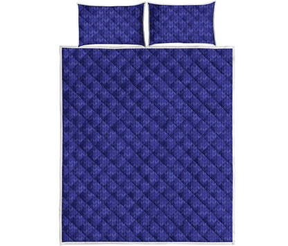 Deep Blue Knitted Pattern Print Quilt Bed Set