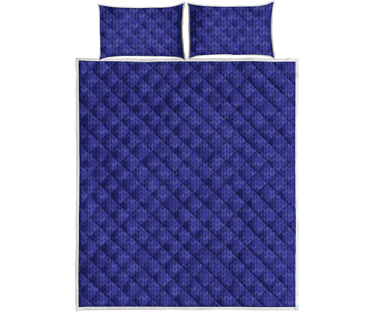 Deep Blue Knitted Pattern Print Quilt Bed Set