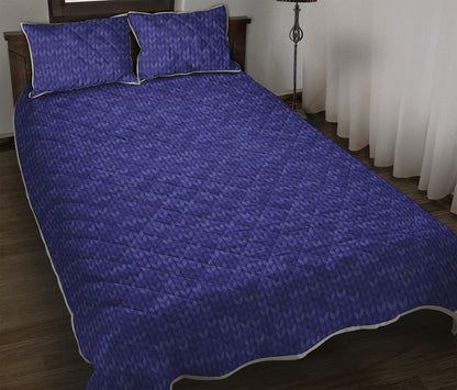 Deep Blue Knitted Pattern Print Quilt Bed Set