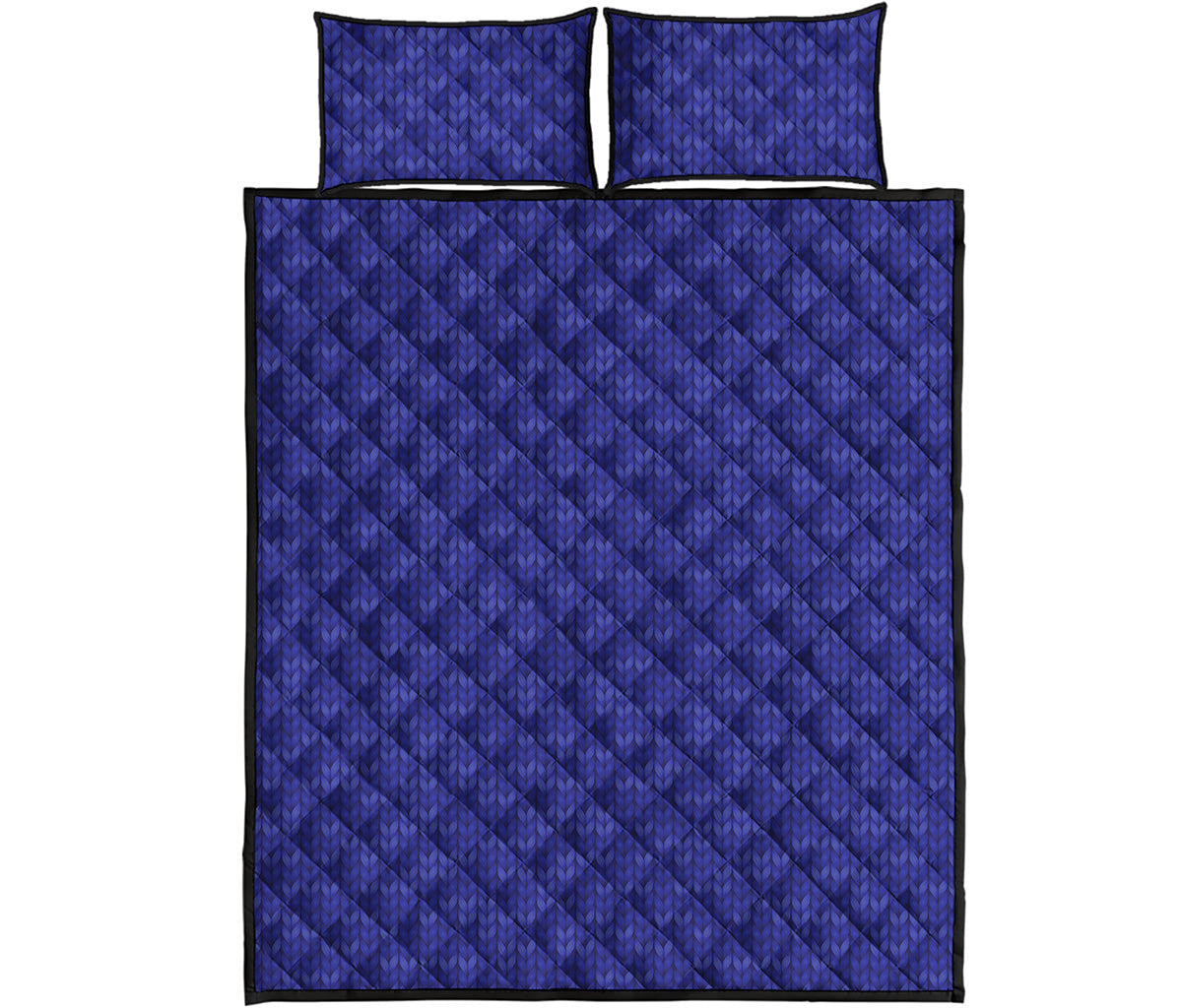 Deep Blue Knitted Pattern Print Quilt Bed Set