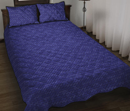 Deep Blue Knitted Pattern Print Quilt Bed Set
