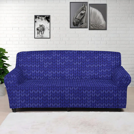 Deep Blue Knitted Pattern Print Sofa Cover