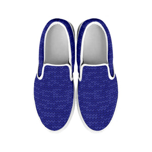 Deep Blue Knitted Pattern Print White Slip On Shoes