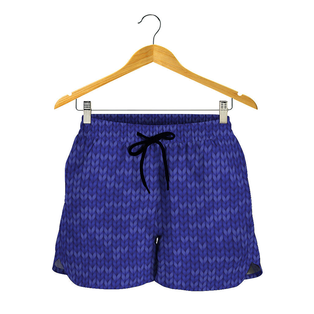 Deep Blue Knitted Pattern Print Women's Shorts