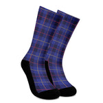 Deep Blue Stewart Tartan Print Crew Socks