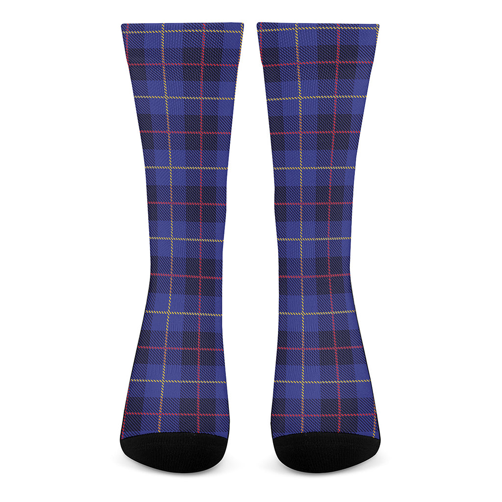 Deep Blue Stewart Tartan Print Crew Socks