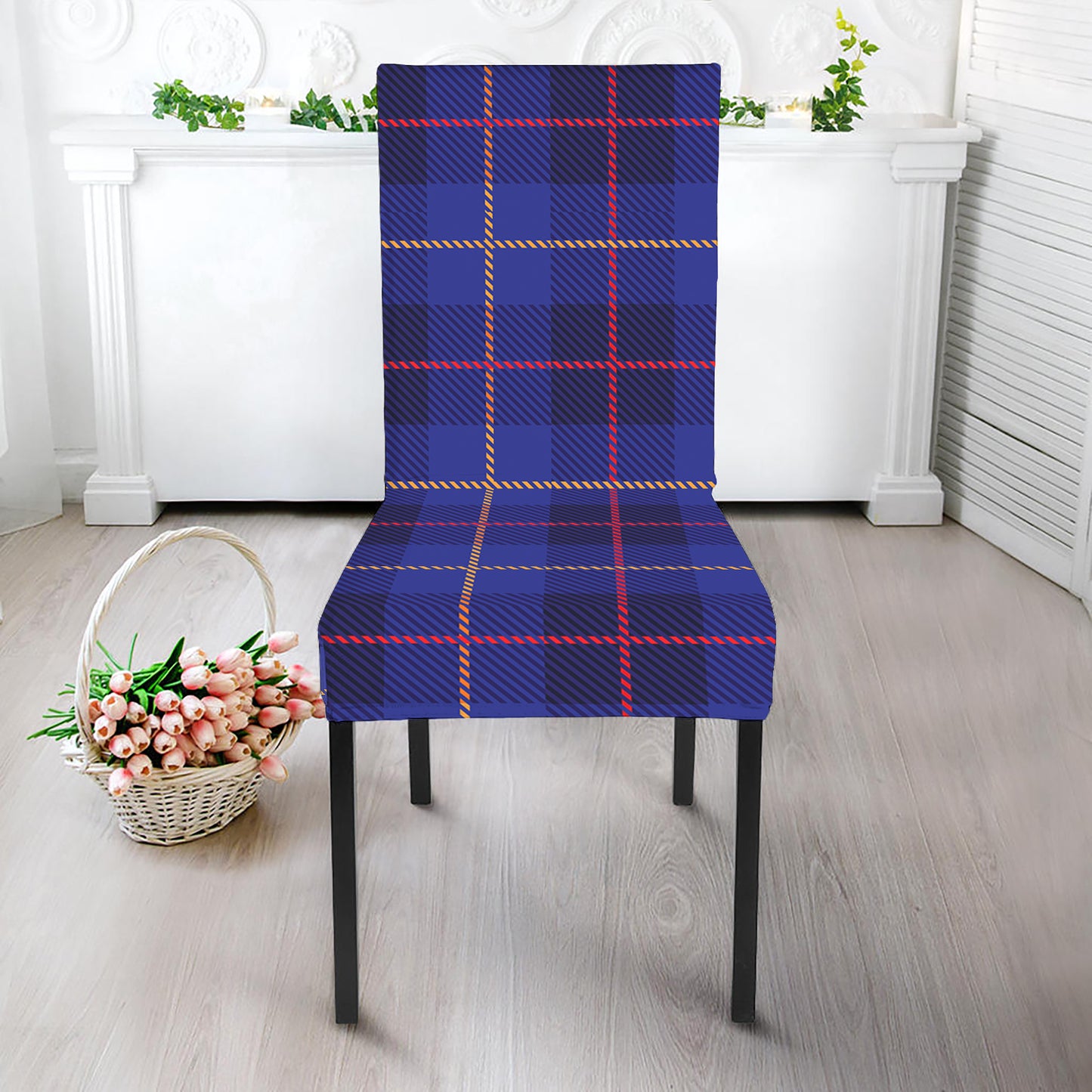 Deep Blue Stewart Tartan Print Dining Chair Slipcover