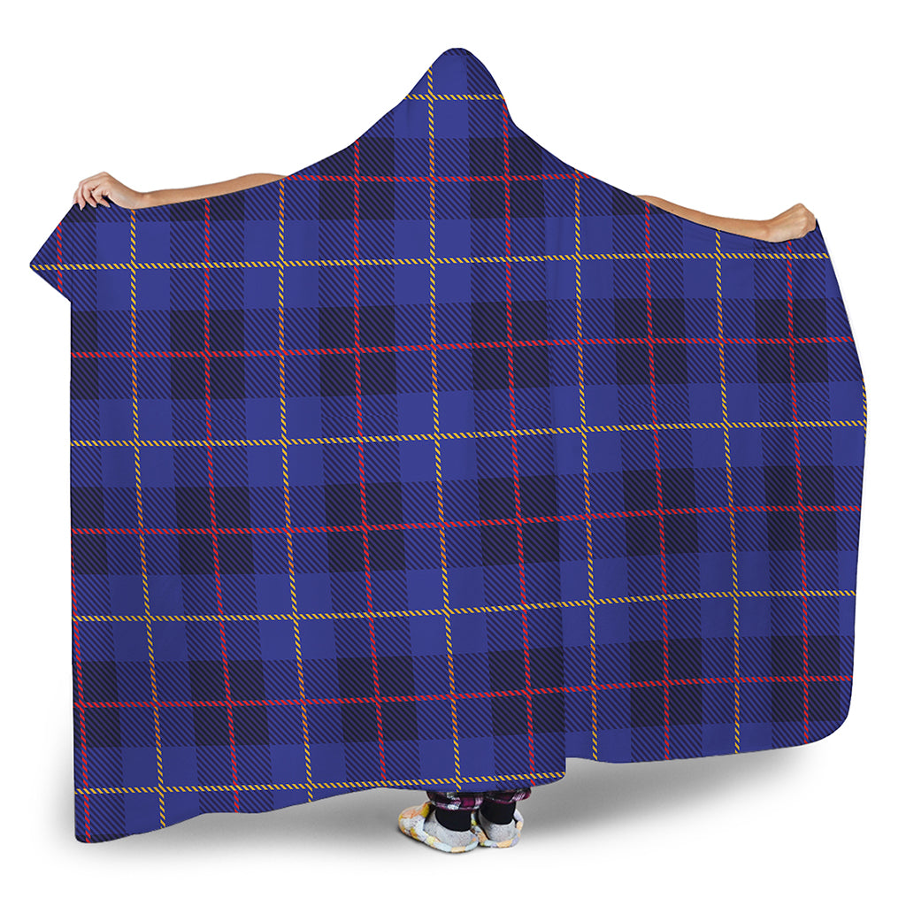 Deep Blue Stewart Tartan Print Hooded Blanket
