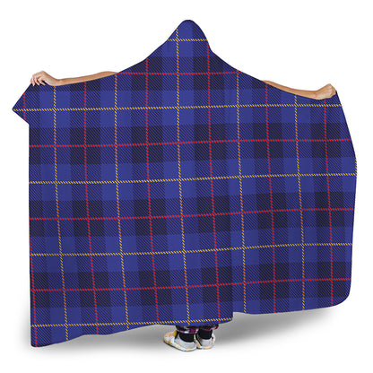 Deep Blue Stewart Tartan Print Hooded Blanket