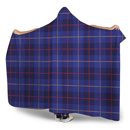Deep Blue Stewart Tartan Print Hooded Blanket
