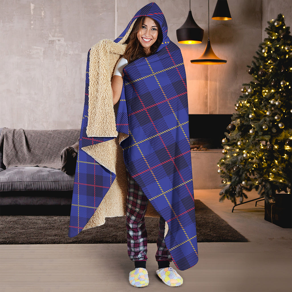 Deep Blue Stewart Tartan Print Hooded Blanket